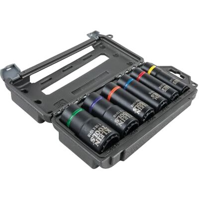 KLEIN TOOLS 66010 zestaw nasadek udarowych 2 w 1, 6-częściowy zestaw narzędzi z 12-punktowymi głębokimi gniazdami z napędem 1/2", w zestawie walizka narzędziowa KLEIN TOOLS 66010 zestaw nasadek udarowych 2 w 1, 6-częściowy zestaw narzędzi z 12-punktowymi głębokimi gniazdami z napędem 1/2", w zestawie walizka narzędziowa
