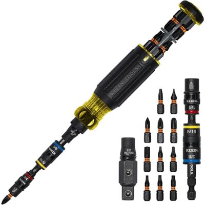 KLEIN TOOLS 32517HD KNECT 17 w 1 śrubokręt hybrydowy/nakrętka, magnetyczny, gniazdo z klapką, 11 bitów, 3 wkrętaki do nakrętek, uchwyt bitowy, kwadratowy adapter KLEIN TOOLS 32517HD KNECT 17 w 1 śrubokręt hybrydowy/nakrętka, magnetyczny, gniazdo z klapką, 11 bitów, 3 wkrętaki do nakrętek, uchwyt bitowy, kwadratowy adapter