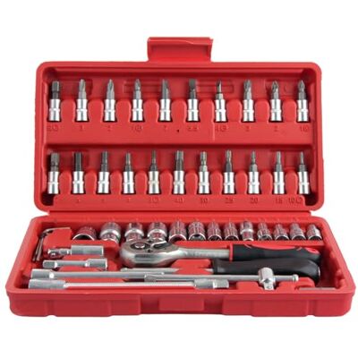 ASelected 46 sztuk 1/10.2 cm zestaw gniazd napędowych i narzędzi, CR-V metryczne i imperialne gniazda z grzechotką szybkiego zwalniania, zestaw nasadek bitowych, kompaktowy zestaw gniazd do naprawy ASelected 46 sztuk 1/10.2 cm zestaw gniazd napędowych i narzędzi, CR-V metryczne i imperialne gniazda z grzechotką szybkiego zwalniania, zestaw nasadek bitowych, kompaktowy zestaw gniazd do naprawy