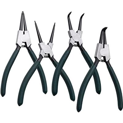 LFSEMINI Zestaw szczypiec do pierścieni zatrzaskowych, 4 szt., 18 cm, wewnętrzne/zewnętrzne szczypce do pierścieni osadczych z prostym/wygiętą szczęką, wytrzymałe, precyzyjne szczypce sprężynowe do LFSEMINI Zestaw szczypiec do pierścieni zatrzaskowych, 4 szt., 18 cm, wewnętrzne/zewnętrzne szczypce do pierścieni osadczych z prostym/wygiętą szczęką, wytrzymałe, precyzyjne szczypce sprężynowe do