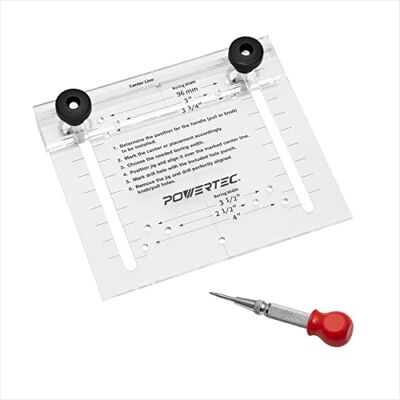 POWERTEC 71412 Przyrząd do okuć do szafek, szablon i dziurkacz, uchwyt do szuflad i ciągnięć POWERTEC 71412 Przyrząd do okuć do szafek, szablon i dziurkacz, uchwyt do szuflad i ciągnięć