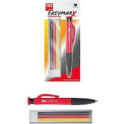 TOX Znacznik głębokiego otworu easyMarx w kolorze czerwonym/czarnym, z 6 wkładami 2,8 x 120 mm w różnych kolorach, do precyzyjnego znakowania na różnych powierzchniach, 09770001 TOX Znacznik głębokiego otworu easyMarx w kolorze czerwonym/czarnym, z 6 wkładami 2,8 x 120 mm w różnych kolorach, do precyzyjnego znakowania na różnych powierzchniach, 09770001