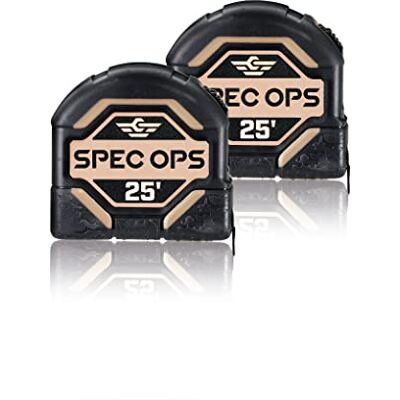 Spec Ops Narzędzia Zestaw narzędzi do pomiaru 25 stóp, dwustronne ostrze 1 1/10.2 cm, obudowa kompozytowa klasy wojskowej, 3% podarowane weteranom, 2-pak Spec Ops Narzędzia Zestaw narzędzi do pomiaru 25 stóp, dwustronne ostrze 1 1/10.2 cm, obudowa kompozytowa klasy wojskowej, 3% podarowane weteranom, 2-pak