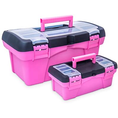Pink Power Pink Tool Box for Women Sewing, Art & Craft Organizer Box Small & Large Plastic Tool Box with Handle Pink Toolbox Sewing Box Tool Storage Box Portable Mini Locking Tool Boxes (2 Pack) Pink Power Pink Tool Box for Women Sewing, Art & Craft Organizer Box Small & Large Plastic Tool Box with Handle Pink Toolbox Sewing Box Tool Storage Box Portable Mini Locking Tool Boxes (2 Pack)