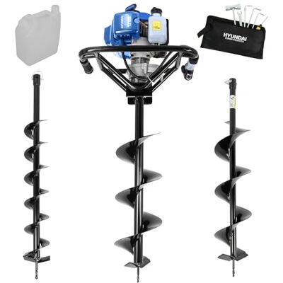Hyundai 56cc Benzyna świder ziemny, koparka otworowa z wiertłami 100 mm 150 mm i 200 mm, uchwyt antywibracyjny, wytrzymały świder do ziemi Hyundai 56cc Benzyna świder ziemny, koparka otworowa z wiertłami 100 mm 150 mm i 200 mm, uchwyt antywibracyjny, wytrzymały świder do ziemi