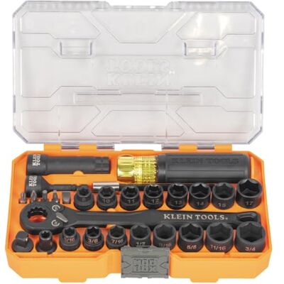 KLEIN TOOLS 65400KNECT KNECT Essential Pass Through Impact Socket Set, SAE and Metric, 90-Tooth Ratchet, MODbox Case, 3/8-Inch Drive, 28-Piece KLEIN TOOLS 65400KNECT KNECT Essential Pass Through Impact Socket Set, SAE and Metric, 90-Tooth Ratchet, MODbox Case, 3/8-Inch Drive, 28-Piece
