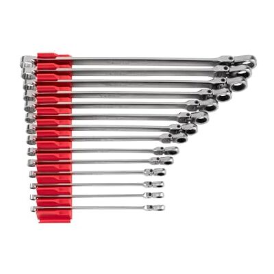 TEKTON Long Fixed/Flex Head 12-Point Ratcheting Box End Wrench Set with Modular Organizers, 14-Piece (6-19 mm) WRB95303 TEKTON Long Fixed/Flex Head 12-Point Ratcheting Box End Wrench Set with Modular Organizers, 14-Piece (6-19 mm) WRB95303