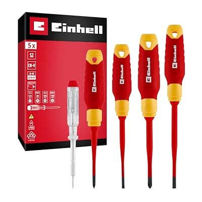 Einhell Accessories Oryginalny zestaw narzędzi dla elektryków Einhell 5 szt. (izolowane sterowniki, tester napięcia, ostrza S2, ergonomiczne uchwyty, instalacje elektryczne) Einhell Accessories Oryginalny zestaw narzędzi dla elektryków Einhell 5 szt. (izolowane sterowniki, tester napięcia, ostrza S2, ergonomiczne uchwyty, instalacje elektryczne)