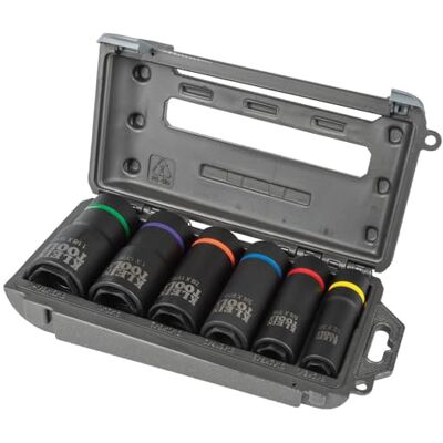 KLEIN TOOLS 66060 zestaw nasadek udarowych 2 w 1, 6-częściowy zestaw narzędzi z 6-punktowymi głębokimi gniazdami z napędem 1/2", w zestawie walizka narzędziowa KLEIN TOOLS 66060 zestaw nasadek udarowych 2 w 1, 6-częściowy zestaw narzędzi z 6-punktowymi głębokimi gniazdami z napędem 1/2", w zestawie walizka narzędziowa
