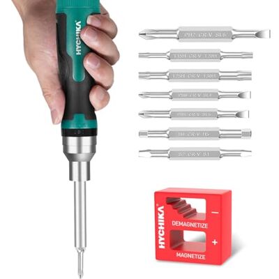 HYCHIKA BETTER TOOLS FOR BETTER LIFE HYCHIKA Wkrętak z grzechotką 16 w 1, zestaw wkrętaków z grzechotką, wszystko w jednym, z krzyżakiem, rowkiem, torx, kwadratowym, sześciokątnym i śrubokrętem z podwójną nakrętką HYCHIKA BETTER TOOLS FOR BETTER LIFE HYCHIKA Wkrętak z grzechotką 16 w 1, zestaw wkrętaków z grzechotką, wszystko w jednym, z krzyżakiem, rowkiem, torx, kwadratowym, sześciokątnym i śrubokrętem z podwójną nakrętką