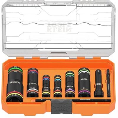 KLEIN TOOLS 656QS KNECT Quad gniazdo, 24 rozmiary w 6 gniazdach, 4 w 1 oznaczone kolorami SAE i metryczne udarności, głęboko dobrze wytrzymałe, napęd 1/4 i 3/8 cala, wał 3-1/2 i 6-1/2 cala KLEIN TOOLS 656QS KNECT Quad gniazdo, 24 rozmiary w 6 gniazdach, 4 w 1 oznaczone kolorami SAE i metryczne udarności, głęboko dobrze wytrzymałe, napęd 1/4 i 3/8 cala, wał 3-1/2 i 6-1/2 cala