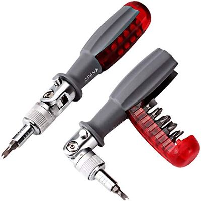 Deselen Wkrętak grzechotkowy z magnetyczną grzechotką bitową, zestaw wielu bitów, śrubokręt 10 w 1, mała kieszeń, stubby design, 1 x śrubokręt wszystko w jednym (czerwony) Deselen Wkrętak grzechotkowy z magnetyczną grzechotką bitową, zestaw wielu bitów, śrubokręt 10 w 1, mała kieszeń, stubby design, 1 x śrubokręt wszystko w jednym (czerwony)