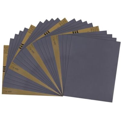 MAXMAN Arkusze papieru ściernego, ziarnistość 400, papier ścierny na mokro, na sucho, 25 x 28 cm, z węglika krzemu, dowolny kształt, do szlifowania metalu i polerowania samochodowego, ochrona przed MAXMAN Arkusze papieru ściernego, ziarnistość 400, papier ścierny na mokro, na sucho, 25 x 28 cm, z węglika krzemu, dowolny kształt, do szlifowania metalu i polerowania samochodowego, ochrona przed