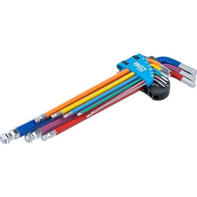 BGS 74453 Zestaw kluczy kątowych wielokolorowe bardzo długie gniazdo sześciokątne, gniazdo sześciokątne z kulką 1,5-10 mm 9 szt. BGS 74453 Zestaw kluczy kątowych wielokolorowe bardzo długie gniazdo sześciokątne, gniazdo sześciokątne z kulką 1,5-10 mm 9 szt.