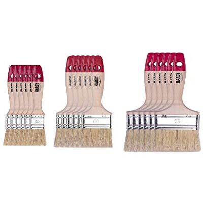 HARDY WORKING TOOLS Zestaw płaskich pędzli 18-częściowy, 6 sztuk – 25, 50, 75 mm szerokości, zestaw pędzli malarskich z drewnianym uchwytem, zestaw pędzli do lakieru, seria 36*, 18 szt., A0285-030500 HARDY WORKING TOOLS Zestaw płaskich pędzli 18-częściowy, 6 sztuk – 25, 50, 75 mm szerokości, zestaw pędzli malarskich z drewnianym uchwytem, zestaw pędzli do lakieru, seria 36*, 18 szt., A0285-030500