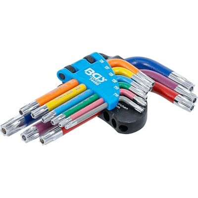 BGS 74460 Zestaw kluczy kątowych wielokolorowe wersja krótka profil T (do Torx) z otworem T10 T50 9 szt. BGS 74460 Zestaw kluczy kątowych wielokolorowe wersja krótka profil T (do Torx) z otworem T10 T50 9 szt.