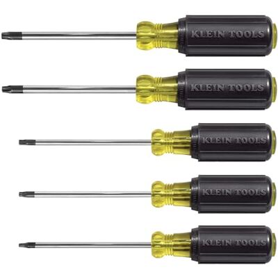 KLEIN TOOLS 19555 TORX zestaw śrubokrętów z chwytem poduszkowym z końcówkami T15, T20, T25, T27 i T30, 5-częściowy KLEIN TOOLS 19555 TORX zestaw śrubokrętów z chwytem poduszkowym z końcówkami T15, T20, T25, T27 i T30, 5-częściowy