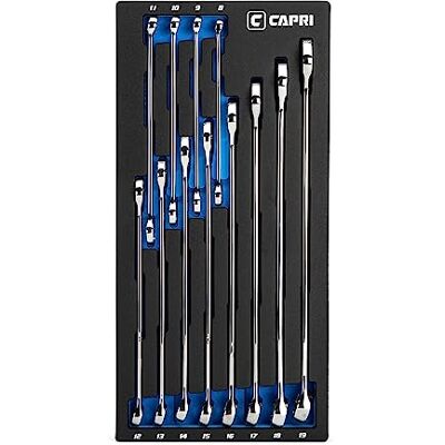 Capri Tools WaveDrive Pro zestaw kluczy płasko-oczkowych do śrub regularnych i zaokrąglonych, 8 do 19 mm, metryczny, 12-częściowy z tacą mechaniczną Capri Tools WaveDrive Pro zestaw kluczy płasko-oczkowych do śrub regularnych i zaokrąglonych, 8 do 19 mm, metryczny, 12-częściowy z tacą mechaniczną