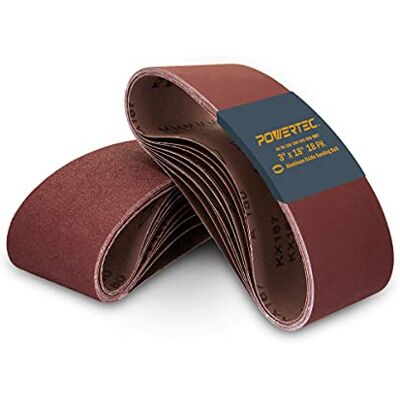 POWERTEC 110808 Taśmy szlifierskie 8 x 18 cali Asortyment taśm szlifierskich z tlenku glinu, po 3 szt. o ziarnistości 60, 80, 120, 150, 240, 400, papier ścierny premium do przenośnej szlifierki POWERTEC 110808 Taśmy szlifierskie 8 x 18 cali Asortyment taśm szlifierskich z tlenku glinu, po 3 szt. o ziarnistości 60, 80, 120, 150, 240, 400, papier ścierny premium do przenośnej szlifierki