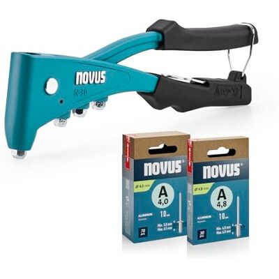 Novus Tools Zestaw szczypiec nitowniczych N-30 z 100 nitami zrywalnymi, ergonomiczne, profesjonalne szczypce do nitowania z jedną ręką i blokadą uchwytu, uniwersalne szczypce do nitów aluminiowych i Novus Tools Zestaw szczypiec nitowniczych N-30 z 100 nitami zrywalnymi, ergonomiczne, profesjonalne szczypce do nitowania z jedną ręką i blokadą uchwytu, uniwersalne szczypce do nitów aluminiowych i