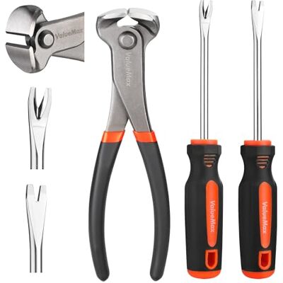 ValueMax 3-częściowy zestaw szczypiec i ściągaczy do paznokci, szczypce końcowe 185 mm do ciągnięcia i cięcia gwoździ, 2-częściowy magnetyczny podnośnik z prostą końcówką w kształcie litery V i ValueMax 3-częściowy zestaw szczypiec i ściągaczy do paznokci, szczypce końcowe 185 mm do ciągnięcia i cięcia gwoździ, 2-częściowy magnetyczny podnośnik z prostą końcówką w kształcie litery V i