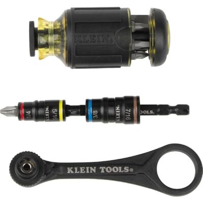 KLEIN TOOLS 85515HD 3-częściowy zestaw narzędzi, mini grzechotka, wkrętarka udarowa 12 w 1 i nasadka z klapką 5 w 1, narzędzia do ciasnych przestrzeni KLEIN TOOLS 85515HD 3-częściowy zestaw narzędzi, mini grzechotka, wkrętarka udarowa 12 w 1 i nasadka z klapką 5 w 1, narzędzia do ciasnych przestrzeni
