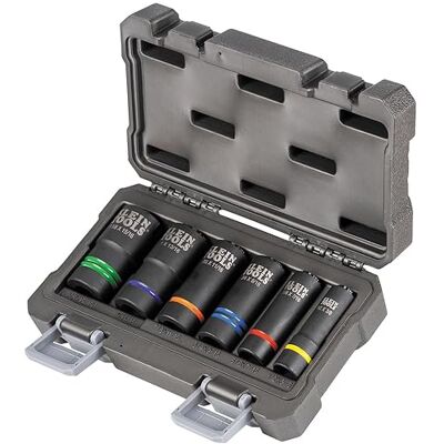KLEIN TOOLS 66090 Zestaw nasadek udarowych 1/2 cala, konstrukcja szczelinowa 2 w 1, 12-punktowe głębokie nasadki, do kluczy udarowych, zawiera walizkę narzędziową, 6-częściowy KLEIN TOOLS 66090 Zestaw nasadek udarowych 1/2 cala, konstrukcja szczelinowa 2 w 1, 12-punktowe głębokie nasadki, do kluczy udarowych, zawiera walizkę narzędziową, 6-częściowy