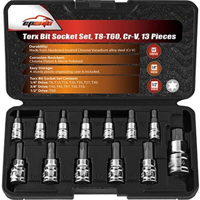 EPAUTO Zestaw nasadek bitowych Torx, gniazdo gwiazdkowe T8-T60, Cr-V, 13 sztuk EPAUTO Zestaw nasadek bitowych Torx, gniazdo gwiazdkowe T8-T60, Cr-V, 13 sztuk