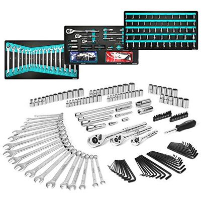 DURATECH 149-Piece Mechanics Tool Set, Include SAE/Metric Sockets, 90-Tooth Ratchet and Wrench Set for Auto Repair DURATECH 149-Piece Mechanics Tool Set, Include SAE/Metric Sockets, 90-Tooth Ratchet and Wrench Set for Auto Repair