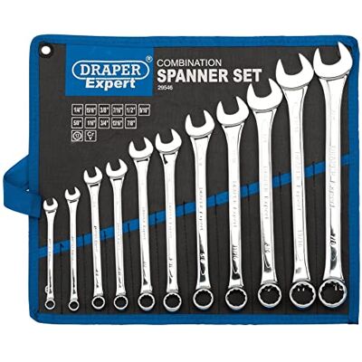 Draper Expert HI-TORQ® Zestaw kluczy płasko-oczkowych 1/10.2 cm do 7/20.3 cm 11 sztuk narzędzi ręcznych ze stali chromowo-wanadowej Imperialne narzędzia ręczne platerowane 29546 Draper Expert HI-TORQ® Zestaw kluczy płasko-oczkowych 1/10.2 cm do 7/20.3 cm 11 sztuk narzędzi ręcznych ze stali chromowo-wanadowej Imperialne narzędzia ręczne platerowane 29546