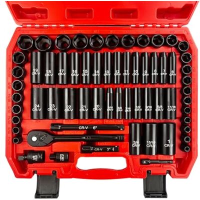 EACELIY 64 szt. Zestaw nasadek 3/20.3 cm, zestaw nasadek udarowych, SAE/metryczny, głęboki i płytki, stal Cr-V, 6-punktowy z adapterami, uchwyt z grzechotką 72T, przedłużacze, adapter bitowy, 6-19 mm, EACELIY 64 szt. Zestaw nasadek 3/20.3 cm, zestaw nasadek udarowych, SAE/metryczny, głęboki i płytki, stal Cr-V, 6-punktowy z adapterami, uchwyt z grzechotką 72T, przedłużacze, adapter bitowy, 6-19 mm,