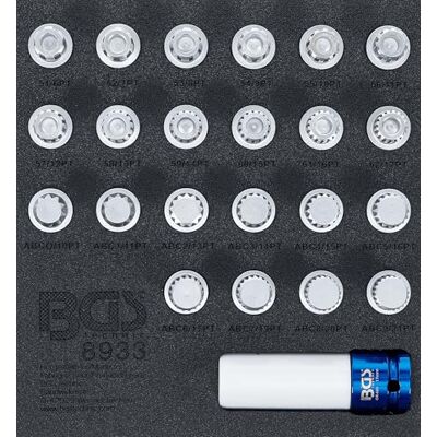 BGS 8933 Wkładka do szuflady 1/6: zestaw narzędzi do zabezpieczeń kół dla VAG 23 szt. BGS 8933 Wkładka do szuflady 1/6: zestaw narzędzi do zabezpieczeń kół dla VAG 23 szt.