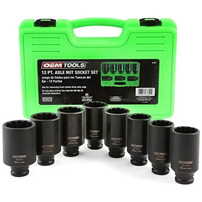 OEMTOOLS 8-częściowy zestaw nasadek do osi napędowej 1/2 cala, zestaw 12-punktowy, 29 mm, 30 mm, 32 mm, 34 mm, 35 mm, 36 mm, 38 mm i 39 mm, z etui OEMTOOLS 8-częściowy zestaw nasadek do osi napędowej 1/2 cala, zestaw 12-punktowy, 29 mm, 30 mm, 32 mm, 34 mm, 35 mm, 36 mm, 38 mm i 39 mm, z etui