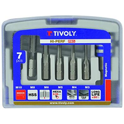 Tivoly 10503070001 zestaw 6 gwintowników z uchwytem sześciokątnym M3, M4, M5, M6, M8, M10 Tivoly 10503070001 zestaw 6 gwintowników z uchwytem sześciokątnym M3, M4, M5, M6, M8, M10