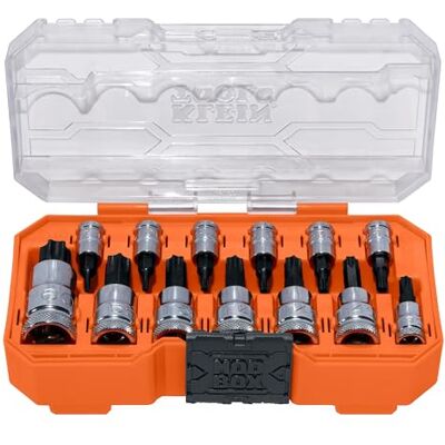 KLEIN TOOLS 65213TX zestaw nasadek bitowych TORX, T8 toT60, napędy 1/4, 3/8 i 1/2-calowe, stal Cr-V, obudowa MODBox, 13-częściowy KLEIN TOOLS 65213TX zestaw nasadek bitowych TORX, T8 toT60, napędy 1/4, 3/8 i 1/2-calowe, stal Cr-V, obudowa MODBox, 13-częściowy