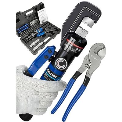 AMZCNC Hydrauliczne narzędzie do zaciskania i obcinacz do kabli, hydrauliczne zaciskarki do kabli 8 US TON 12 AWG do 00 (2/0) zacisk elektryczny, zestaw narzędzi do przewodów z 9 matrycami AMZCNC Hydrauliczne narzędzie do zaciskania i obcinacz do kabli, hydrauliczne zaciskarki do kabli 8 US TON 12 AWG do 00 (2/0) zacisk elektryczny, zestaw narzędzi do przewodów z 9 matrycami