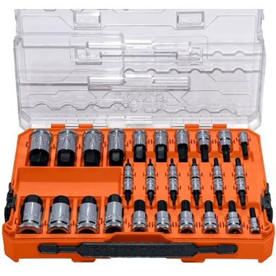 KLEIN TOOLS 65233HEX Zestaw nasadek sześciokątnych, napędy 1/4, 3/8, 1/2-calowe, radełkowane, SAE (od 5/64 do 3/10.2 cm) i metryczne (2 do 19 mm) z obudową MODbox, 32-częściowy KLEIN TOOLS 65233HEX Zestaw nasadek sześciokątnych, napędy 1/4, 3/8, 1/2-calowe, radełkowane, SAE (od 5/64 do 3/10.2 cm) i metryczne (2 do 19 mm) z obudową MODbox, 32-częściowy