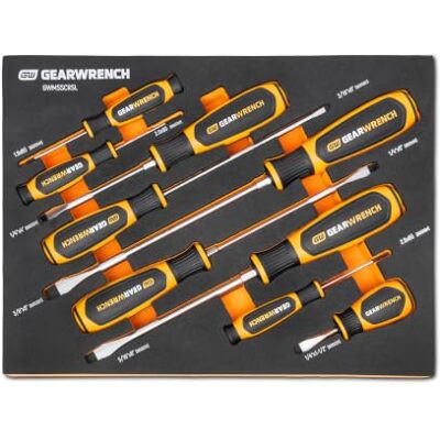 GEARWRENCH 9-częściowy zestaw wkrętaków szczelinowych z podwójnym materiałem w piankowej tacy do przechowywania GWMSSCRSL GEARWRENCH 9-częściowy zestaw wkrętaków szczelinowych z podwójnym materiałem w piankowej tacy do przechowywania GWMSSCRSL
