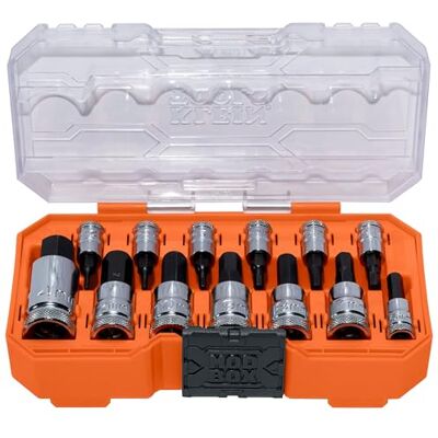KLEIN TOOLS 65213HEXM Knurled Hex Bit Metric Socket Set, 1/4, 3/8 and 1/2-Inch Drives, Premium Cr-V Steel, Metric Sizes 2 mm to 14 mm, MODbox Case, 13-Piece KLEIN TOOLS 65213HEXM Knurled Hex Bit Metric Socket Set, 1/4, 3/8 and 1/2-Inch Drives, Premium Cr-V Steel, Metric Sizes 2 mm to 14 mm, MODbox Case, 13-Piece
