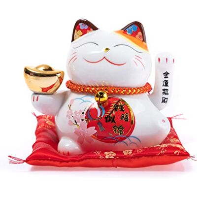 lachineuse Maneki Neko machający kot, biały, kot na szczęście, japoński obiekt Kawaii, talizman, porcelana, chińska azjatycka, dekoracja, wielokolorowy, 13 x 14,5 x 10 cm lachineuse Maneki Neko machający kot, biały, kot na szczęście, japoński obiekt Kawaii, talizman, porcelana, chińska azjatycka, dekoracja, wielokolorowy, 13 x 14,5 x 10 cm