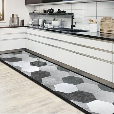 CREARREDA Tapis kuchenny z PCW, mata do kuchni, antypoślizgowa, zmywalna, ognioodporna i odporna na rdzę, 100% Made in Italy Tapis de cuisineGrey Exagons 50x240 CREARREDA Tapis kuchenny z PCW, mata do kuchni, antypoślizgowa, zmywalna, ognioodporna i odporna na rdzę, 100% Made in Italy Tapis de cuisineGrey Exagons 50x240