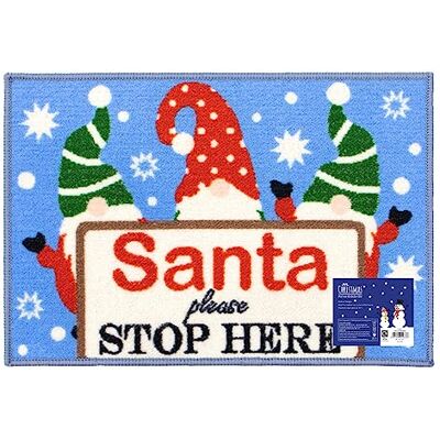 JVL Świąteczne Boże Narodzenie można prać w pralce wycieraczka wewnętrzna, Santa Stop Here, niebieski, rozmiar: około 40 x 57 cm JVL Świąteczne Boże Narodzenie można prać w pralce wycieraczka wewnętrzna, Santa Stop Here, niebieski, rozmiar: około 40 x 57 cm