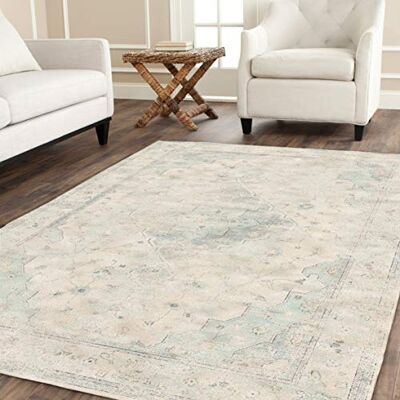 SAFAVIEH Tradycyjny dywan do salonu, jadalni, sypialni – kolekcja vintage, krótkie runo, jasnoniebieski i kremowy, 99 x 140 cm SAFAVIEH Tradycyjny dywan do salonu, jadalni, sypialni – kolekcja vintage, krótkie runo, jasnoniebieski i kremowy, 99 x 140 cm