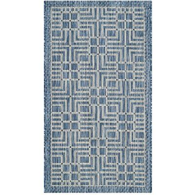 SAFAVIEH Nantucket dywanik do wewnątrz/na zewnątrz, tkany dywan polipropylenowy w kolorze granatowym/szarym, 90 x 150 cm SAFAVIEH Nantucket dywanik do wewnątrz/na zewnątrz, tkany dywan polipropylenowy w kolorze granatowym/szarym, 90 x 150 cm