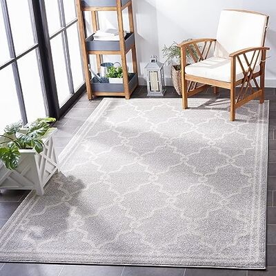 SAFAVIEH Trellis tkany dywan prostokątny, AMT414, w kolorze jasnoszarym/kości słoniowej, 76 x 122 cm do ogrodu, patio lub dowolnej przestrzeni na zewnątrz SAFAVIEH Trellis tkany dywan prostokątny, AMT414, w kolorze jasnoszarym/kości słoniowej, 76 x 122 cm do ogrodu, patio lub dowolnej przestrzeni na zewnątrz
