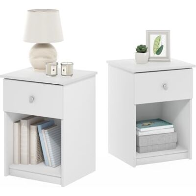 Nocne stoliki Furinno Tidur - Zestaw 2, Biały, Szuflada z przesuwem Nocne stoliki Furinno Tidur - Zestaw 2, Biały, Szuflada z przesuwem
