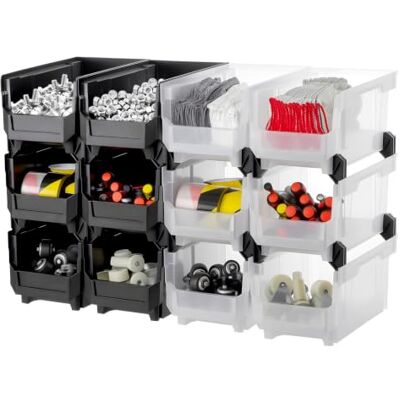 VEVOR Plastikowe pojemniki do przechowywania w stos, 37,6 x 21,5 x 18 cm (12 szt.), plastikowe pojemniki do organizowania i przechowywania pojemników do garażu, małych części, materiałów biurowych VEVOR Plastikowe pojemniki do przechowywania w stos, 37,6 x 21,5 x 18 cm (12 szt.), plastikowe pojemniki do organizowania i przechowywania pojemników do garażu, małych części, materiałów biurowych