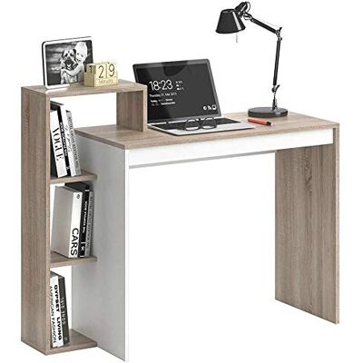 BAKAJI Biurko z Regał 4 Półki Stół roboczy Drzwi Komputer Struktury i Drewniane Plan MDF Wystrój Domu Biuro Pokój Rozmiar 110 x 90 x 40 cm (Dąb) BAKAJI Biurko z Regał 4 Półki Stół roboczy Drzwi Komputer Struktury i Drewniane Plan MDF Wystrój Domu Biuro Pokój Rozmiar 110 x 90 x 40 cm (Dąb)