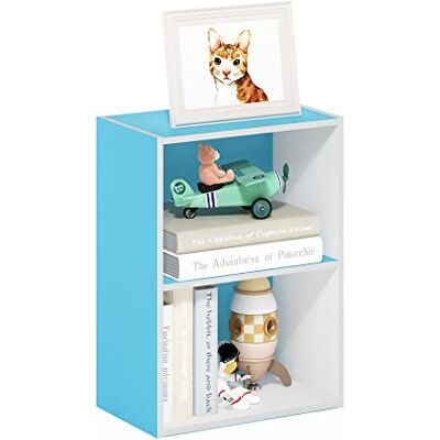 Furinno Luder 2-poziomowa półka na książki - Jasnoniebiesko-biała Furinno Luder 2-poziomowa półka na książki - Jasnoniebiesko-biała