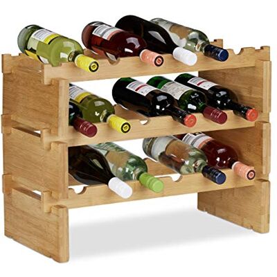 Relaxdays Regał na wino można układać w stos, bambusowy uchwyt na 18 butelek wina, możliwość rozszerzenia z 3 poziomami, naturalny Relaxdays Regał na wino można układać w stos, bambusowy uchwyt na 18 butelek wina, możliwość rozszerzenia z 3 poziomami, naturalny